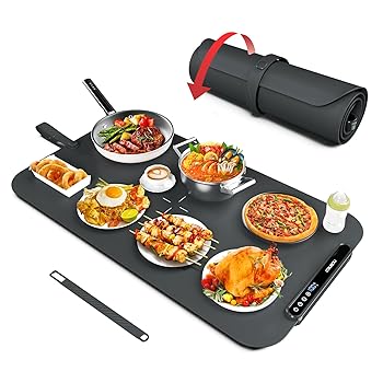【中古】【未使用】iTRUSOU 食品保温トレイ、電気加熱プレート、熱盤、マルチ機能保温板、折りたたみ可能、温度調節7段階、8時間タイマー機能、摂氏（°C）・華氏（
