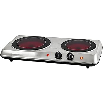 【中古】【未使用】調理用ホットプレート、ダブル電気セラミックコンロ、ポータブルダブルキャンプストーブ、ステンレススチールベース、家庭用すべての調理器具用