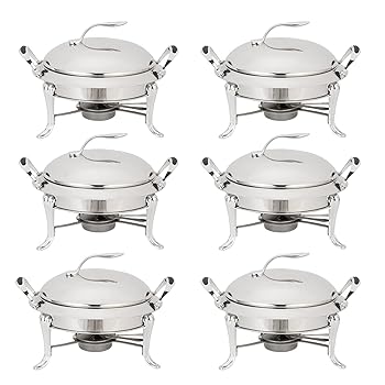 【中古】【未使用】プレートウォーマー 3L チェーフィングディッシュセット フルサイズ ステンレススチール ラウンド ビュッフェサーバー パン 蓋 燃料ホルダー付き