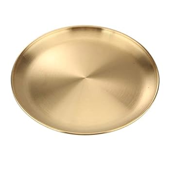 【中古】【未使用】JJZXD ゴールドステンレススチールディナー食品プレートダイニングラウンドティンケーキコーヒーフルーツトレイウエスタンステーキキッチンディ|AJIMURA-SHOP