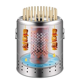 【中古】無煙バーベキューオーブンステンレス鋼バーベキューグリルヘルシーハンギングストーブ家庭用屋外チャコールバーベキューグリル3-8人旅行ピクニッ