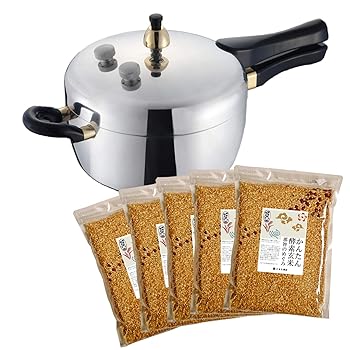 【中古】玄米炊飯専用圧力鍋 マジックブラウン MB-217 3合炊き用 かんたん酵素玄米3合（5個セット）付