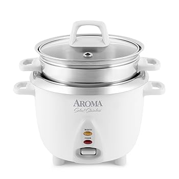 【中古】【未使用】Aroma Housewares 6-Cup (Cooked yield) / 1.2Qt. Select Stainless Pot-Style Rice Cooker, & Food Steamer, One-Touch Operation, White|AJIMURA-SHOP