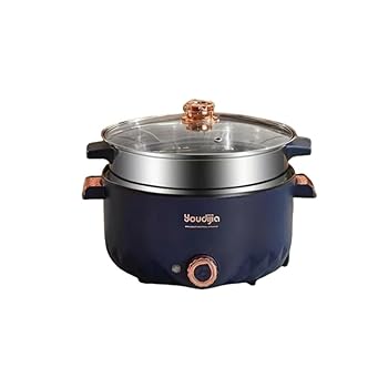 【中古】多機能炊飯器 3L 大容量 一人鍋 お徳用 二層蒸し層 温度調節機能 取り外し可能 丸洗い可能 多用途一人鍋 多目的鍋セット (ブルー,二重層)