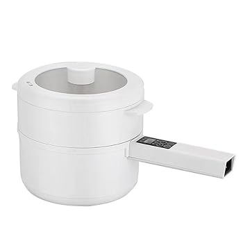 【中古】【未使用】【GreeMaa】家庭用 ひとり暮らし用 多機能電気調理鍋 片手鍋 蒸し器付き 2L 大容量 蒸す 煮る 炒める 炊飯 知能 長柄 白鍋 電源インターフェース