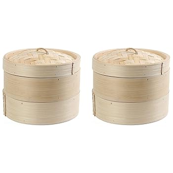 【中古】【未使用】Hlsicnalm 2X 竹スチーマー、2ティア、8インチ、点心バスケット、ライスパスタ、炊飯器セット、野菜用、スチームバスケット付き｜AJIMURA-SHOP