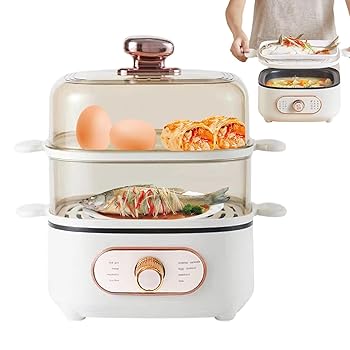 【中古】【未使用】1200W電気蒸し器、2つの4L取り外し可能な蒸し層と2.5L底ポットを備えた2-In-1炊飯器、ノンスティック、家庭用食品蒸し器、野菜、肉、鍋、パン用 19,088円