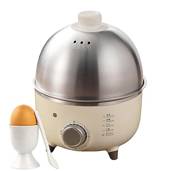 【中古】【未当て嵌める】ミニ卵膳立て器、タイマー＆自動小銃差し止める役立つこと付き添い人灯し火卵蒸気ガマ朝ごはん機関、蒸し卵、ゆで卵、半熟卵、海水浴場卵用