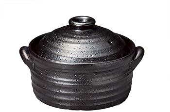 【中古】萬古焼 黒釉金属元素 IH 合炊き田の実釜