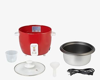 【中古】Servappetit 8 カップ 炊飯器 どんなサイズでも使える、食洗機対応 取り外し可能なポットと蓋、くっつき防止コーティング、レッド