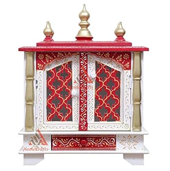 【中古】手塗り 木製ホームテンプル ドア付き ラージャスターンアート (サイドプジャタリ、ポジャ書、神の絵、LEDライトなど)。｜AJIMURA-SHOP