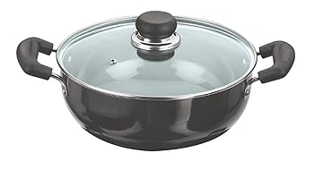 【中古】【未当て嵌める】Aakrati Cookware HADK-26 深型 Kadai 蓋付き添い人 4.1リッター 黒いこと 堅牢さアルマイト 軽銀 4.1リッター