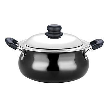 【中古】Pearl Hard Anodised Handi ステンレス鋼スチール写真蓋付き添い人、5L、黒いこと