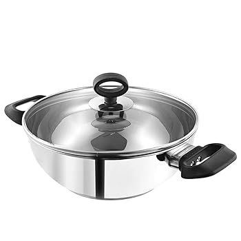 【中古】Aakrati IHベース デラックス Kadai 中華鍋 フライパン ステンレススチール ガラス蓋付き 20cm 1.5L