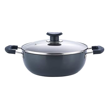 【中古】【未当て嵌める】Aakrati HADK-22 膳立て物の具 深型 Kadai 蓋付き添い人 2.6リッター 黒いこと 堅牢さアルマイト産業 2.6リッター