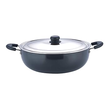 【中古】【未当て嵌める】Aakrati Pearl 堅牢さアルマイト産業フライパン Kadai ステンレス鋼スチール写真蓋付き添い人 10L 黒いこと