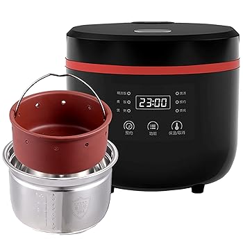 【中古】【未当て嵌める】炊飯器2L大電気容量紫砂染みわたる湯沸かし+304ステンレス鋼鋼アウター1?3人用身寄り用炊飯器（色：黒）（黒）