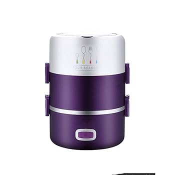 【中古】【未使用】3層2Lミニ炊飯器、スープ、米、シチュー、穀物を調理するためのポータブル電気加熱ランチボックスウォーマー-1?2人に適しています,紫色