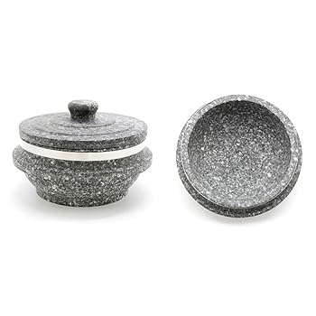 【中古】【未使用】Jangsoo Gopdol 天然ジブレットポット ドルソットポット ストーン蓋付き 栄養ご飯蒸し器用(ミディアム6.2 X 3.3インチ)