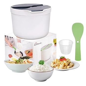 【中古】【未使用】電子レンジ炊飯器 8カップ 使いやすい お手入れ簡単 茶色 白米 パスタ 麺 野菜 調理器具 プラスチック炊飯器 フルセット 蓋付きスパチュラ 計量