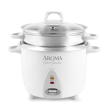 【中古】【未使用】Aroma Housewares 14カップ(調理済み)/3クォート ステンレス鍋型炊飯器 フードスチーマー ワンタッチ操作 自動保温モード ホワイト (ARC-757-1SG｜AJIMURA-SHOP
