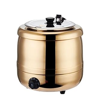 【中古】10L/13L食品用スープ釜ウォーマー, 業務用電気式スープウォーマー温度調整と, レストランおよび大家族のため,金/赤/銀/黒 (10L,金)