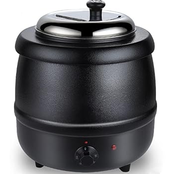 【中古】Kwueiit10L食品用スープ釜ウォーマー, 業務用電気式スープウォーマー温度調整と, レストランおよび大家族のため 断熱黒鉄スープポットステンレス