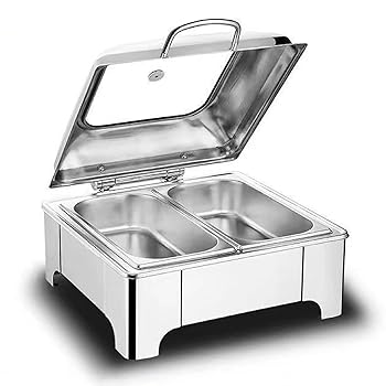 【中古】5/8QT 長方形チェーフィングディッシュ 電気ビュッフェセット、透明蓋付きステンレススチール製フードサーバーおよびウォーマー、フルサイズパン