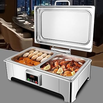 【中古】FQWYNMZ ビュッフェ用 電気チェーフィングディッシュ、長方形チェーフィングディッシュ 電気ビュッフェセット 温度調節機能付き、ステンレススチ