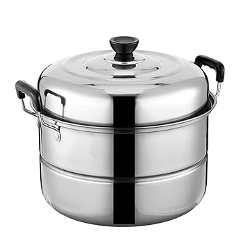 【中古】【未使用】n/a 厚手のステンレス蒸し器、二層魚せいろ、まんとう蒸し器、二層スープ鍋