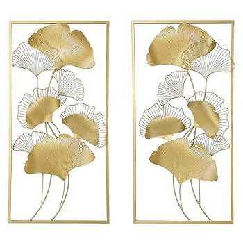【中古】2つのSt?ckWanddekoの金属元素、3D Wandschmuck Wandverzierung Dekoration Ginkgo Wandskulpturen、DekorF?rWohnzimmerHotel Hintergrund Wandv