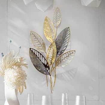 【中古】【未使用】Wanddekoメタル、Wanddeko Wohnzimmer、3D Wandschmuck Kreative Blattform、H?ngendeSkulptur、WandReelief、F?rReief、F?rBerafitszimmer/W