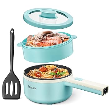 【中古】Hot Pot Electric With Steamer, 1.6L Ramen Cooker Non-Stick Saut? Pan for Steak, Egg, Fried Rice, Ramen, Oatmeal, Soup, Portable Person