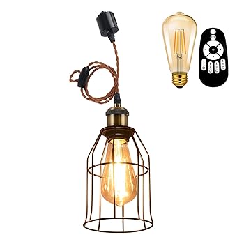 【中古】ANWIO ペンダントライト 配線ダクトレール用 6W（60W形相当） E26口金 48cm調節可能 リモコン付き ダクトレールライト LED電球付き レトロペンダ