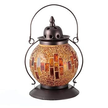 【中古】【未使用】イシグロ(Ishiguro) モザイクランプランタン型クリムトイエローH20×W15.5×D13cm