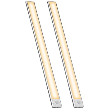 【中古】【未使用】人感センサーライト 明暗センサー付き マグネット フットライト 充電式 LED バー 9mm薄型 コードレス 室内/玄関/足元/キャビネット用(電球色-2本|AJIMURA-SHOP