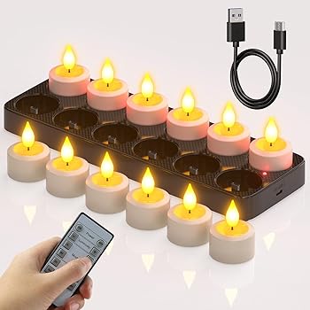 【中古】SoulBay led キャンドルライト 充電ベース付、リモコン、タイマー付属、12個のUSB充電式バッテリーLEDティーライトキャンドル小さな奉納、 ラン