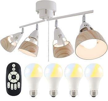 【中古】【未使用】共同照明 シーリングライト 4灯 調光 調色 LED電球60W形付き リモコン操作 ナチュラル GT-DJ-4QW-9WT-2 シーリングスポットライト E26 角度調節