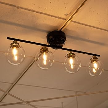 【中古】エムール シーリングライト 4灯 6畳 ガラス 照明 ブラック リモコン付き LED電球対応 点灯パターン切替 消灯タイマー 簡単取り付け おしゃれ ア