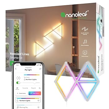 【中古】【未当てはめる】Nanoleaf(ナノ岩礁) Lines 60° クランク容器に並べる 9本入り口・入口 飾り気のない取り付き 1680万色 RGBCWマルチ色合い かっこ良いともし火 ゲーミングライト 室内装飾
