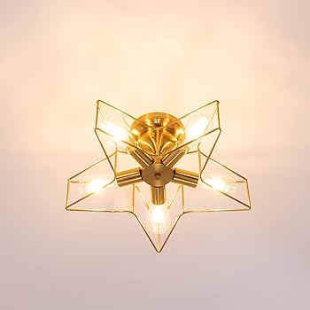 【中古】シーリングライト 真鍮 LED 5灯 星 天井照明 アンティーク 北欧 照明 おしゃれ シンプル LED電球対応 カフェ 子供部屋 キッチン リビング ダイニ
