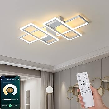 【中古】LED シーリングライト ~14畳【変形可能-2つの雰囲気】おしゃれ 北欧 照明器具 天井 間接照明 APP遠隔制御/リモコン 無段階調光調色 常夜灯 高輝|AJIMURA-SHOP