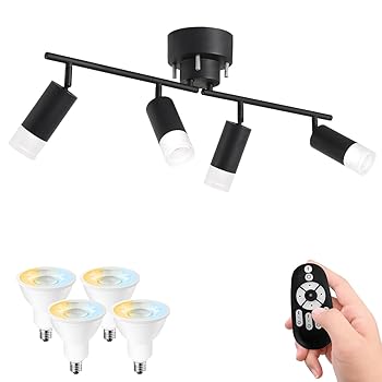 【中古】【未使用】Pirlamp シーリングライト 4灯 スポットライト 6畳 8畳 消費電力4.5W(40W形相当) E11口金 リモコン操作 円筒ペンダント 北欧 シーリング 折り