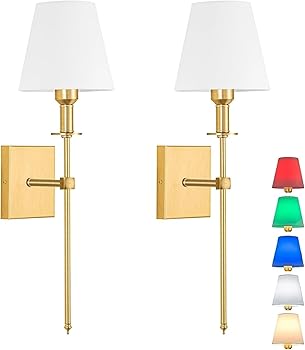 【中古】間接照明 リモコン 電池式 ウォールライト壁掛けライト 2個セット、屋内 配線不要 ファブリックシェード壁付け照明、充電式 ワイヤレス 壁取り付|AJIMURA-SHOP