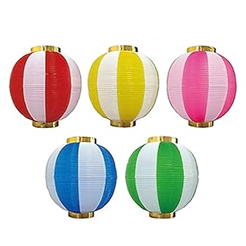 【中古】【未使用】【20個セット】尺丸2色提灯 ポリ製 赤白/青白/黄白/緑白/ピンク白 各色4個 アソート