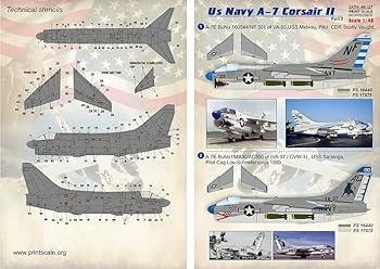 【中古】プリントスケール 48-127 1/48 アメリカ海軍 コルセア II A-7 part2 + テクニカルステンシル