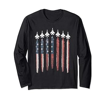 【中古】【未使用】F15 イーグル戦闘機ジェットアメリカ国旗飛行機 F-15 7 月 4 日 長袖Tシャツ