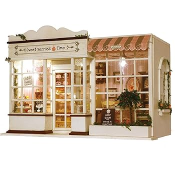 【中古】【未使用】moin moin ドールハウス ミニチュア 手作りキット セット ケーキ屋さん スイート・ベリーズ・タイム 白 ケーキ カフェ | 大型 1/24 | LEDライト