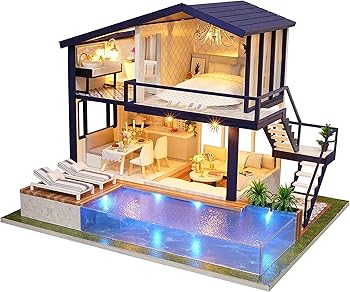 【中古】DIY木製ドールハウス 手作りキットセット ミニチュアコレクション オルゴール プレゼント 引っ越し祝い贈り物 LEDライト付き