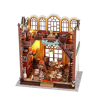 【中古】【未使用】ミニチュアハウスキット ドールハウス 【 魔法本屋 】3D立体パズル 手作りキット 木製パズル 英語説明書 インテリア装飾 子供 初心者 大人向け